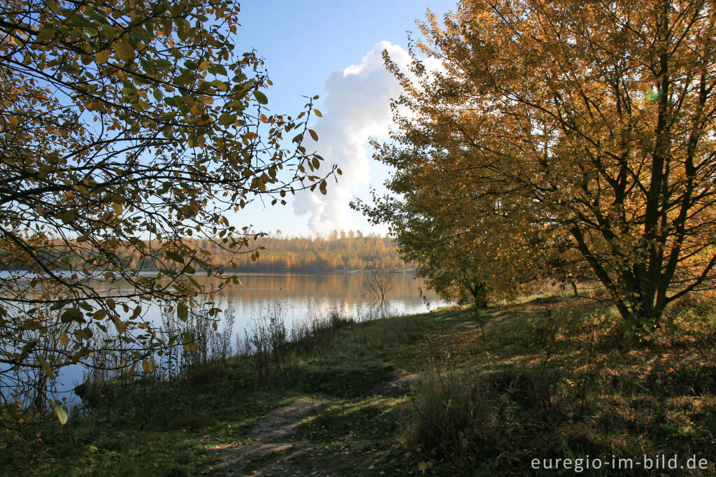 Detailansicht von Blausteinsee mit Kraftwerk Weisweiler