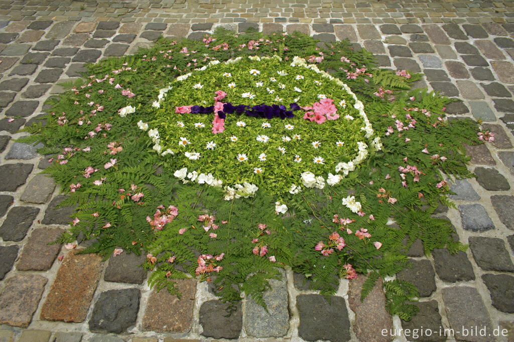 Detailansicht von Blumenschmuck in Wahlwiller anlässlich der "Bronk-Prozession"