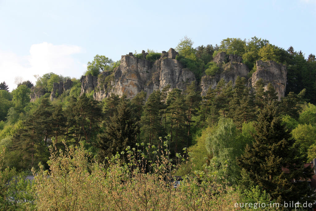 Detailansicht von Das Felsmassiv Munterley bei Gerolstein vom Kylltal aus gesehen