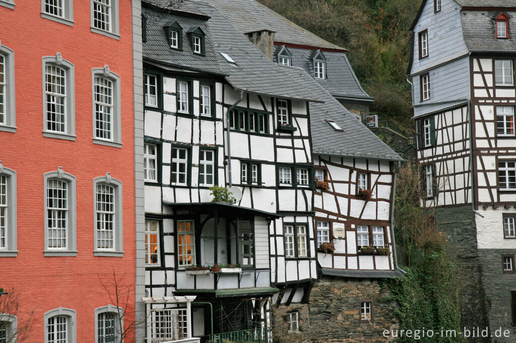 Detailansicht von Fachwerkhäuser in Monschau, Rureifel