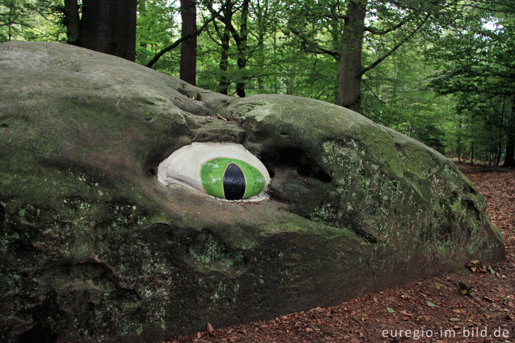 Detailansicht von Gemaltes Auge auf einem der Zyklopensteine an der Grenzkunstroute011, Grenzübergang Aachen-Köpfchen