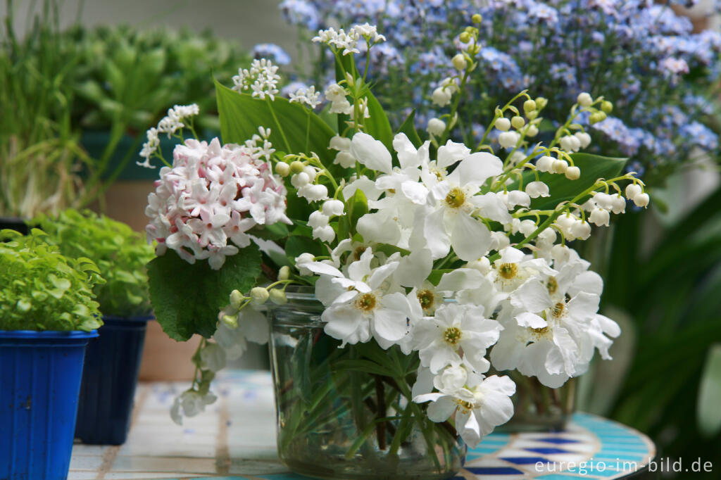 Detailansicht von Kleiner Blumenstrauß mit Gartenblumen, Mai