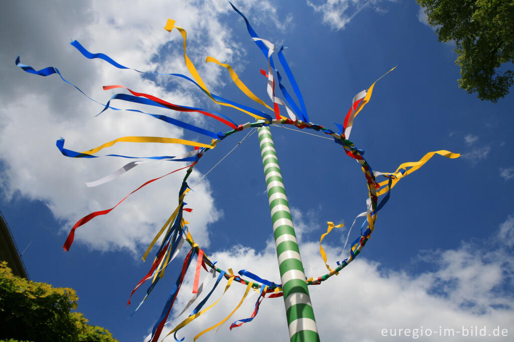 Detailansicht von Maibaum auf dem Abteiplatz in Aachen-Burtscheid