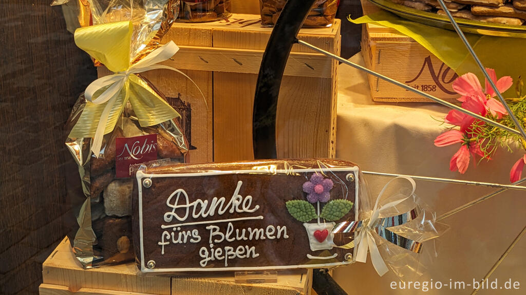 Detailansicht von Printe mit der Aufschrift "Danke fürs Blumengießen"