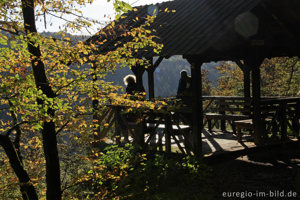 Detailansicht von Rastplatz auf dem Lieserpfad / Eifelsteig, südlich von Manderscheid