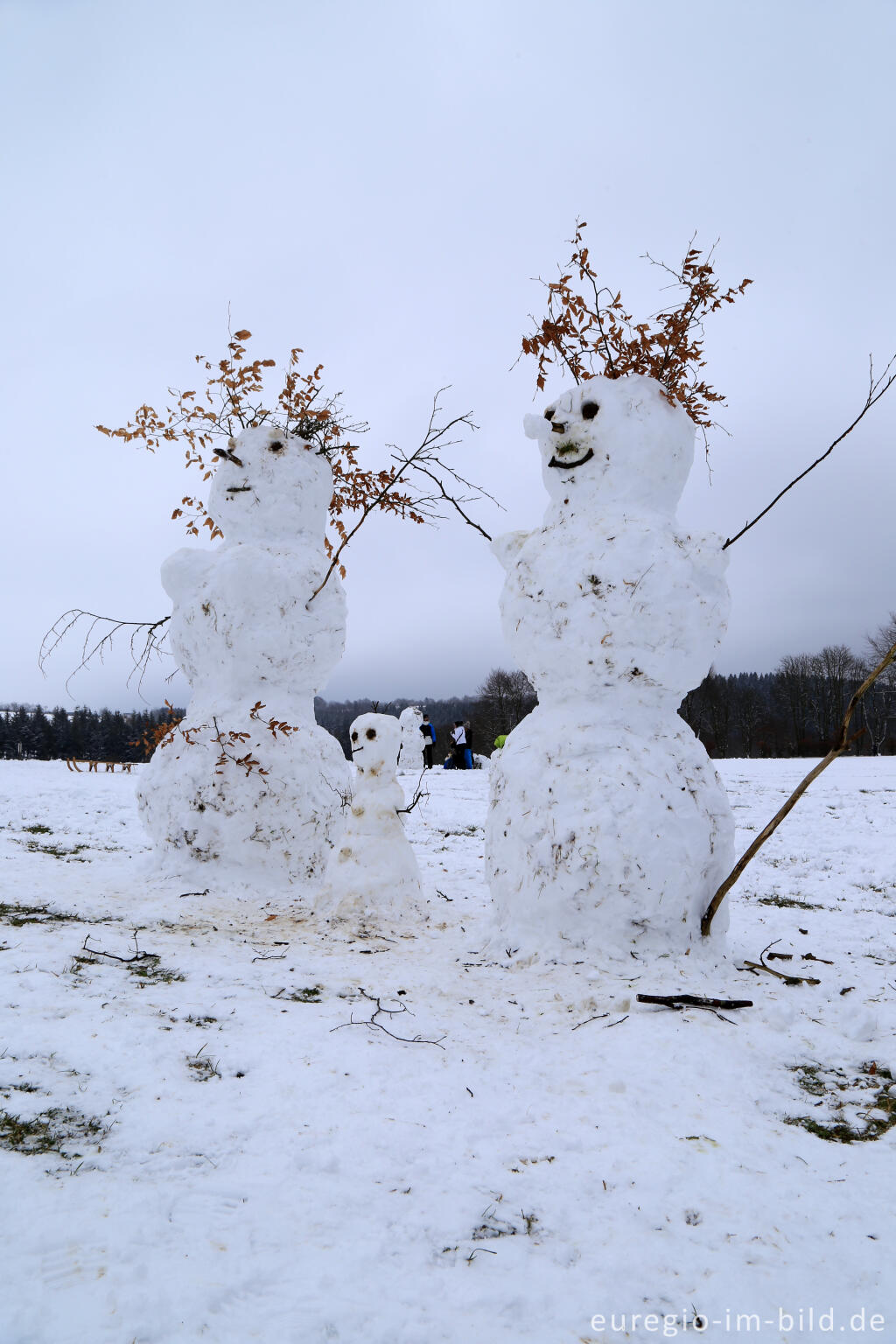 Detailansicht von Schneemann im Wintersportgebiet "Weißer Stein" bei Udenbreth in der Hocheifel