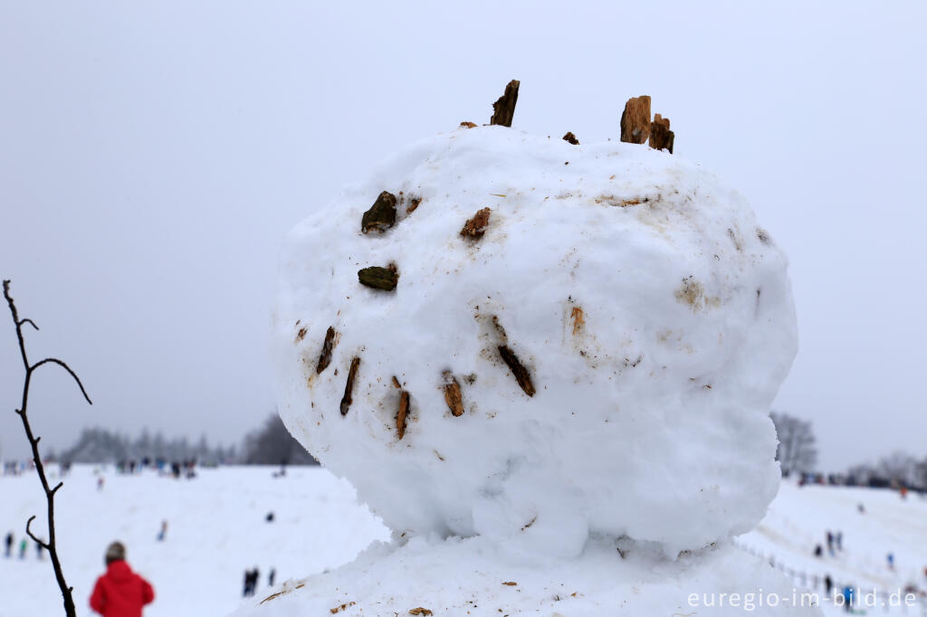 Detailansicht von Schneemann im Wintersportgebiet "Weißer Stein" bei Udenbreth in der Hocheifel