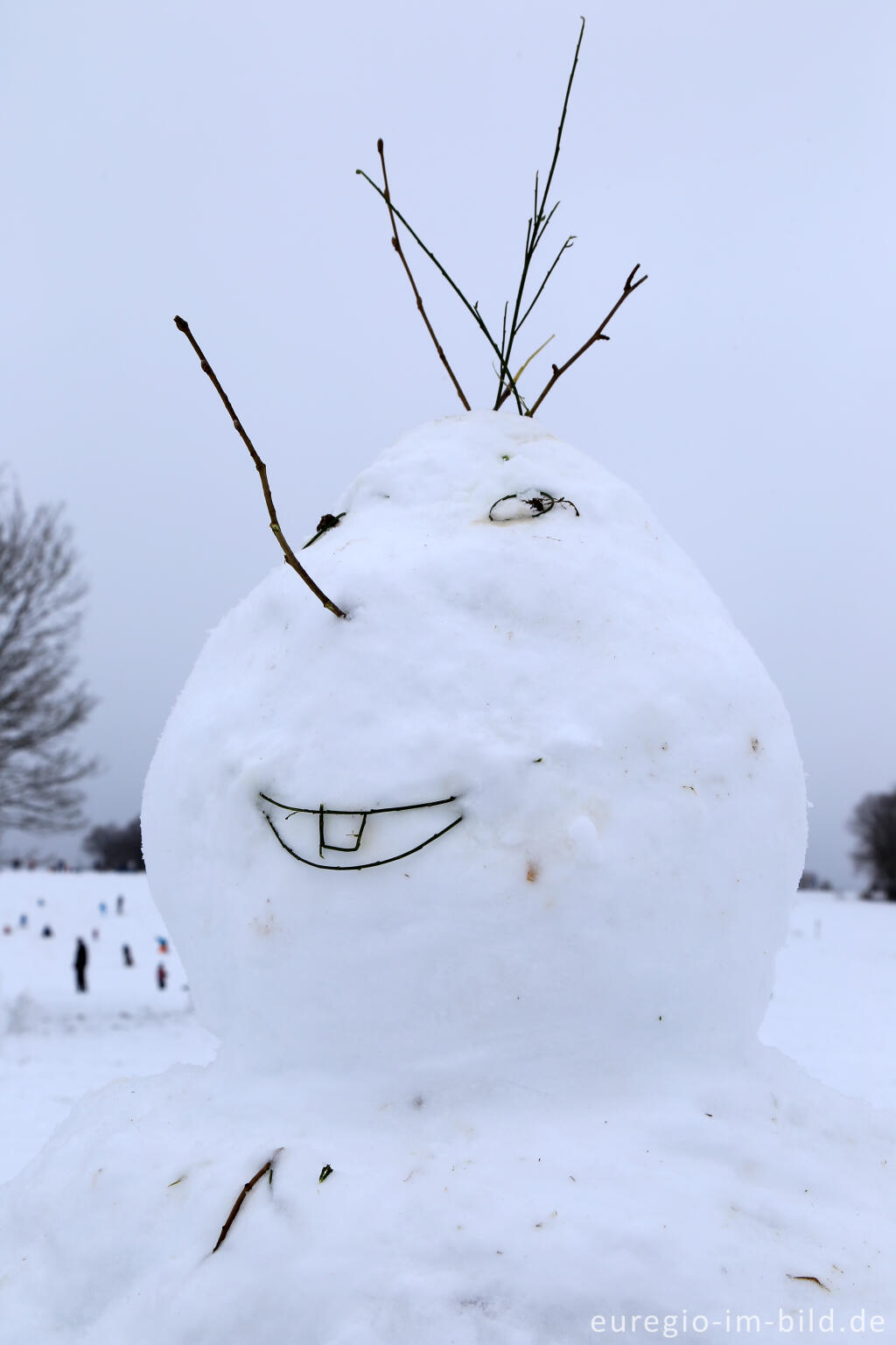 Detailansicht von Schneemann im Wintersportgebiet "Weißer Stein" bei Udenbreth in der Hocheifel