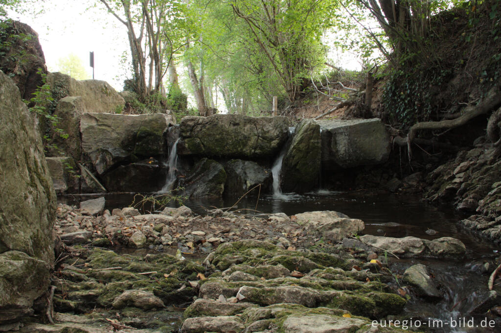 Detailansicht von Staustufe zur Wasserregulierung beim Katzekönkel  in Raeren, Periolbach