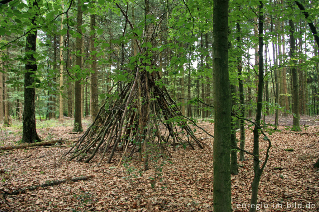 Detailansicht von Tipi aus Zweigen, Grenzkunstroute011 beim Grenzübergang Aachen-Köpfchen