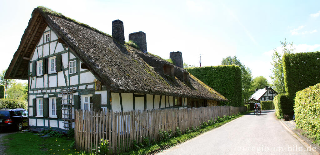 Detailansicht von Venn-Bauernhaus mit Rietdach in der Weiherstraße 16, Höfen