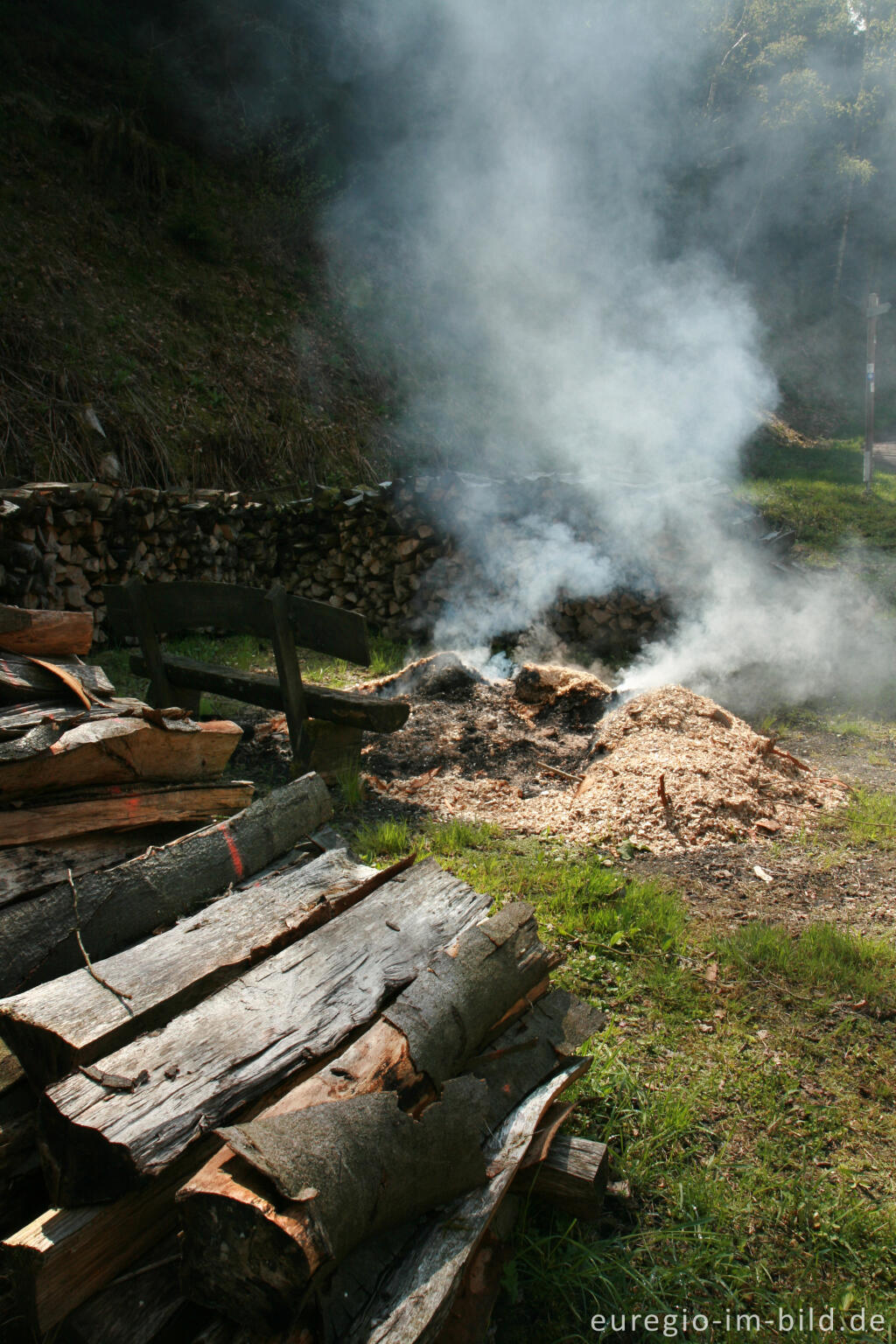 Detailansicht von Waldmuseum mit Kohlemeiler im Rohrener Wald