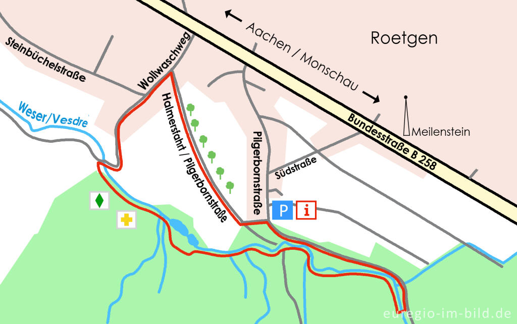 Wanderkarte Roetgen, Rundweg ab Parkplatz Pilgerborn