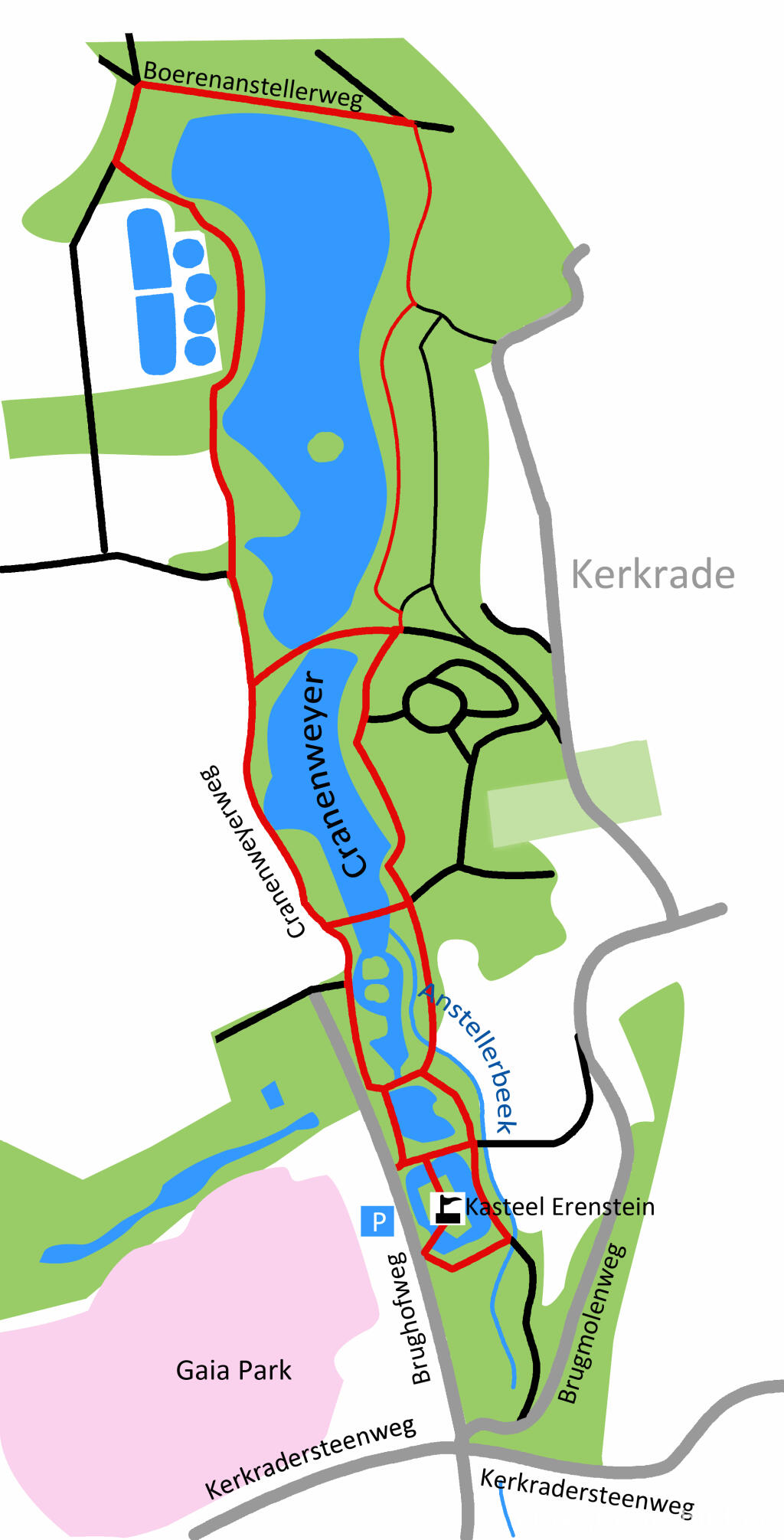 Detailansicht von Wanderkarte vom Cranenweyer bei Kerkrade