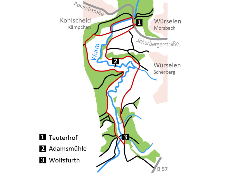 Detailansicht von Wanderkarte vom südlichen Wurmtal