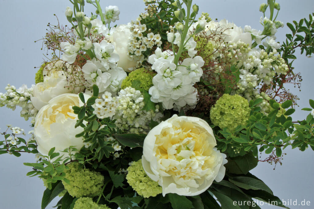 Detailansicht von Weißer Blumenstrauß für den Monat Mai 